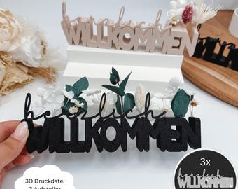 STL 3D print file, 3 stands welcome, dried flowers, print file, 3D printer, home stand