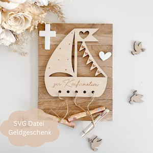 Fichier comprenant licence commerciale SVG bateau cadeau argent avec fanion pour baptême, communion, confirmation
