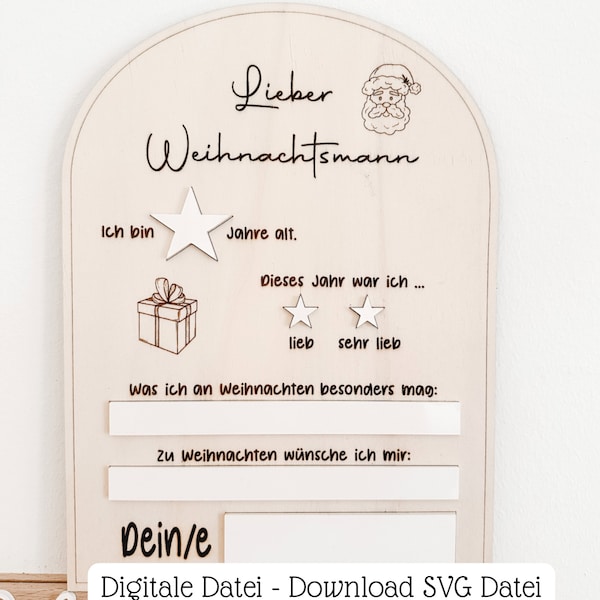 SVG Datei für den Weihnachtsmann, SVG Datei Wunschzettel, SVG Datei Lieber Weihnachtsmann