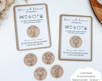 Laserdatei 6x Babymuenzen, Geburtsgeschenk, Entscheidungsmuenze, Mama/Papa du bist, Geschenke Baby, SVG, pdf, png, dxf, Gewerbelizenz