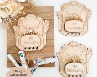 Archivo cortado con láser SVG incl. licencia comercial 3 diseños de mochila escolar como regalo monetario para comenzar la escuela flores secas, idea de regalo para comenzar la escuela