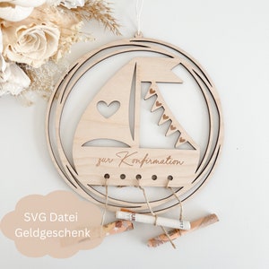 Fichier découpé au laser SVG avec licence commerciale, argent, cadeau, boucle de bateau, fanion pour baptême, communion, confirmation
