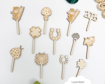Laser file cake topper, flower pin New Year's Eve, SVG, png, dxf, pdf, laser file including commercial license