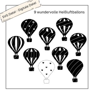 SVG-bestand inclusief commerciële licentie -9 prachtige heteluchtballonnen, wanddecoratie voor kinderkamers