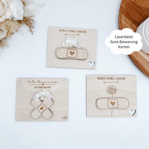 Laserdatei Gute Besserung, Pflaster, Genesungswuensche, Pflaster mit Blumen,  Gesundheit, Krankheit, SVG, pdf, dxf, png