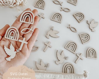 SVG file including commercial license - Laser file confetti decoration for baptism, 5 motifs