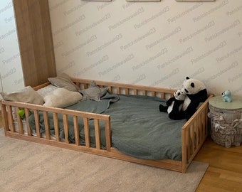 Toddler Floor Bed | Montessori Floor Bed, Bed With Rails, Kids bed, Handmade Bed, Montessori bed, Toddler bed, children's bed, Wooden Bed,