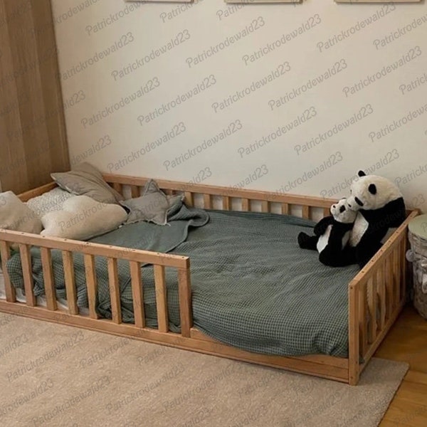 Toddler Floor Bed | Montessori Floor Bed, Bed With Rails, Kids bed, Handmade Bed, Montessori bed, Toddler bed, children's bed, Wooden Bed,