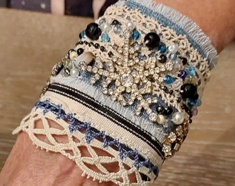 Denim Beaded Cuff Bracelet