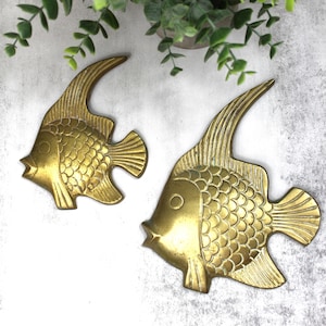 Vintage Brass Fish Wall Decor Pair – Made in India – Mid Century Boho Coastal Wall Hanging