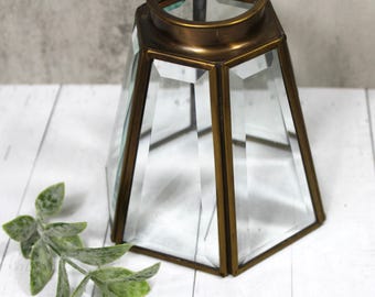 Vintage Brass & Beveled Glass Light Shade: Hexagon Ceiling Fan Cover
