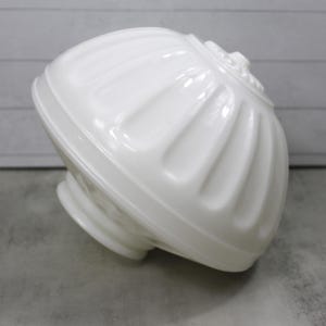Vintage Milk Glass Ceiling Light Shade – Ribbed Dome Flush Mount Cover – Art Deco White Glass Fixture Globe – 1950s–60s Mid Century Lighting