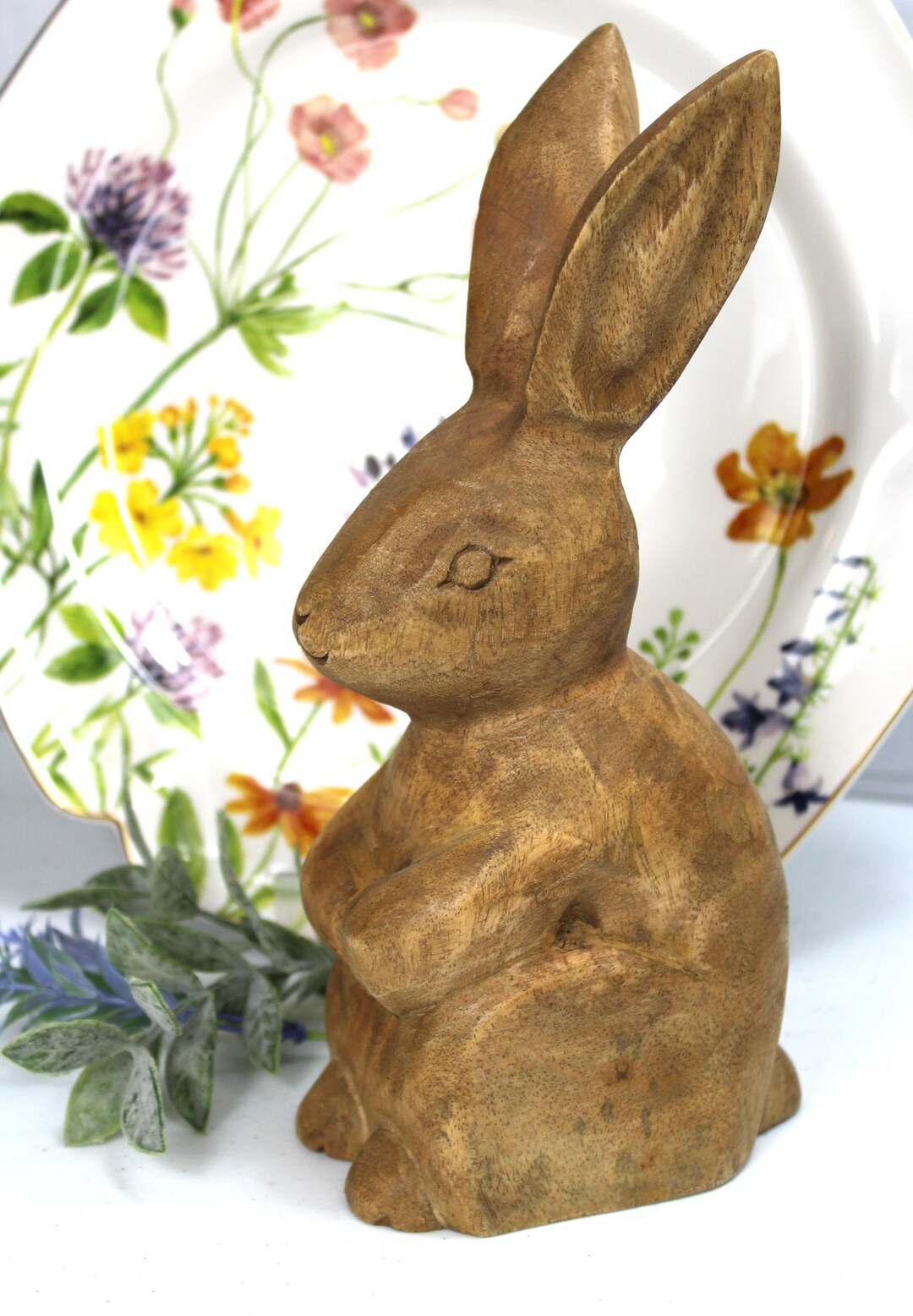 Decorative Hand Carved Wooden Bunny Rabbit Figurine Threshold Easter ...