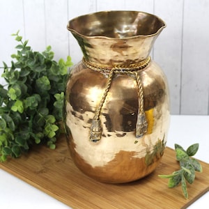 Vintage Brass Sack Bag Vase with Rope and Tassels 8-3/8&quot; H Made in India