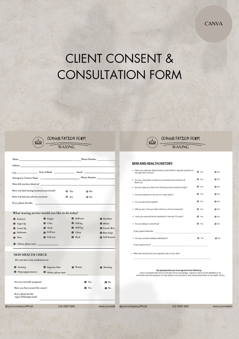 Waxing Consent Forms, Waxing Treatment Templates Bundle, Editable ...