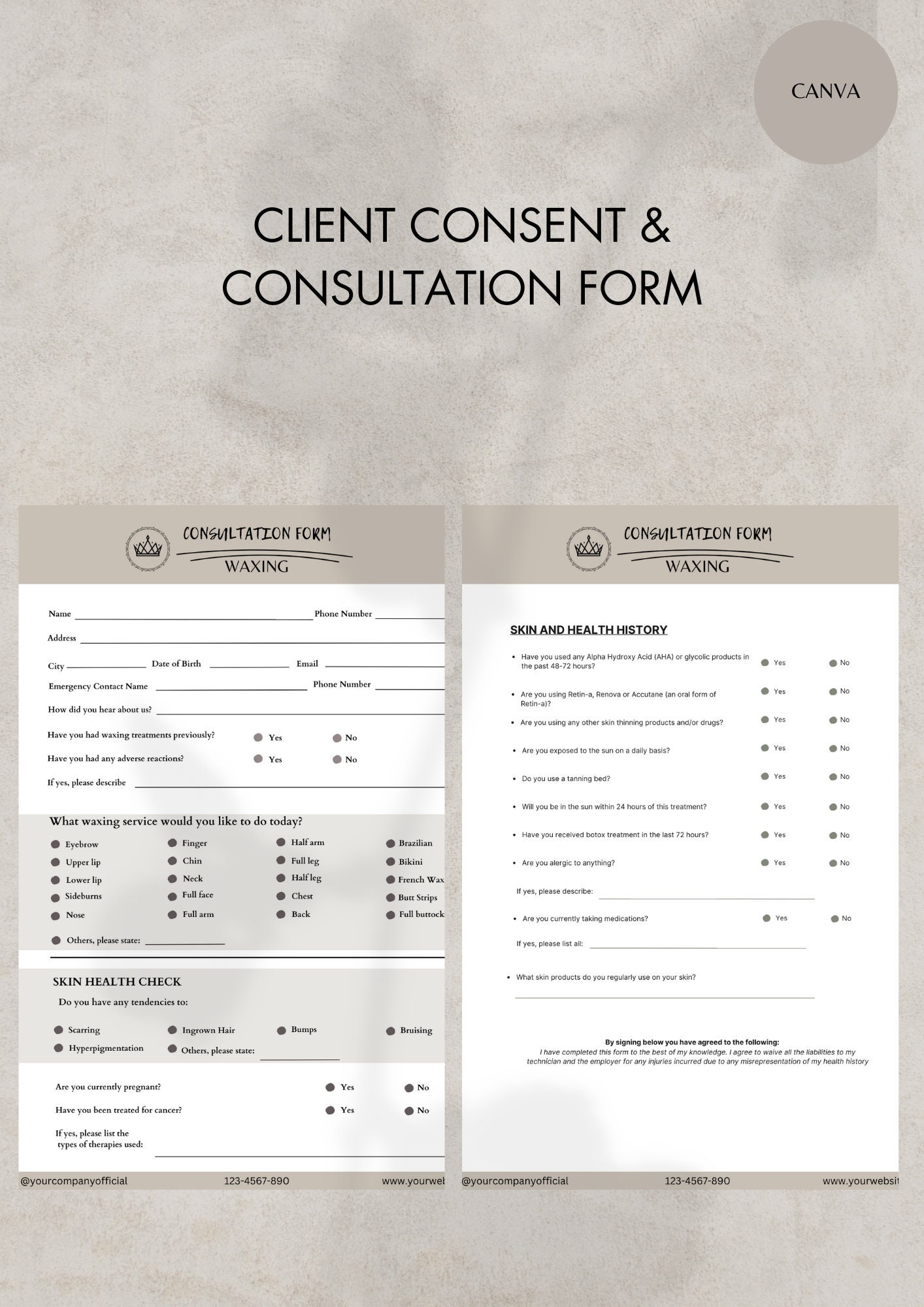 Waxing Consent Forms, Waxing Treatment Templates Bundle, Editable ...