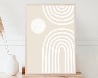 Abstract rainbow, boho nordic poster, digital download, minimalist wall art, beige/nude wall art