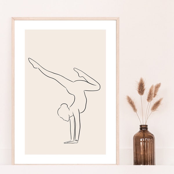 Yoga Poster beige, Yoga Line Art, digitaler Download, Yoga Wandkunst, spirituelle Wanddeko, minimalistische Kunst, Zeichnung, greige, Boho