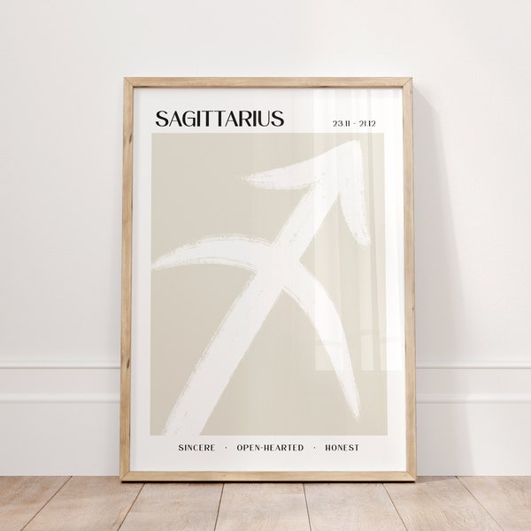 sagittarius print minimalist beige, zodiac artwork, sagittarius gift, astrology poster, zodiac sign gifts, instant download