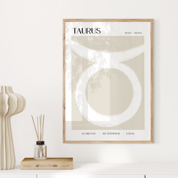 Taurus poster, minimalist wall art, taurus gift, zodiac sign gift, aesthetic room decor, preppy room decor, trendy wall art,digital download