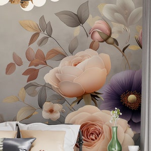 Serene Floral Non Woven Wallpaper - Gold Edged Removable Wallpaper for Bedroom Decor