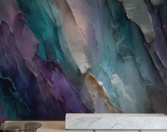 Carta da parati astratta viola e verde acqua, stacca e attacca, parete decorativa per camera da letto moderna
