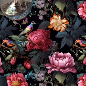 Vintage Dark Floral Peel and Stick Wallpaper - Elegant Home Wall Print – Moody Botanical Wall Mural | Removable Romantic Floral Decor