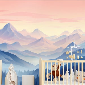 Papier peint forêt aquarelle - papier peint forêt amovible, décoration de chambre d'enfant, papier peint autocollant pour chambre d'enfant