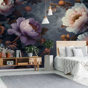 Luxurious Peony Garden Non-woven Wallpaper - Gold Accented Floral ...