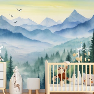 Carta da parati autoadesiva con albero di pino, decorazione per cameretta dei bambini, murale con tema bosco, dimensioni personalizzate disponibili