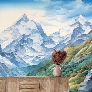 Carta da parati autoadesiva con albero di pino, decalcomania da parete con montagne e alberi, murale rimovibile per cameretta dei bambini