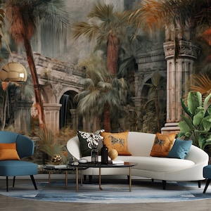 Vintage Jungle Tapete zum Schälen und Aufkleben - Alte Geschichte Inspiriert Wandbild für Schlafzimmer, Wohnzimmer, Büro Dekor