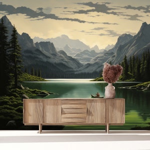 Papier peint aquarelle forêt brumeuse, sticker forêt, papier peint amovible, décoration de chambre à coucher, autocollant