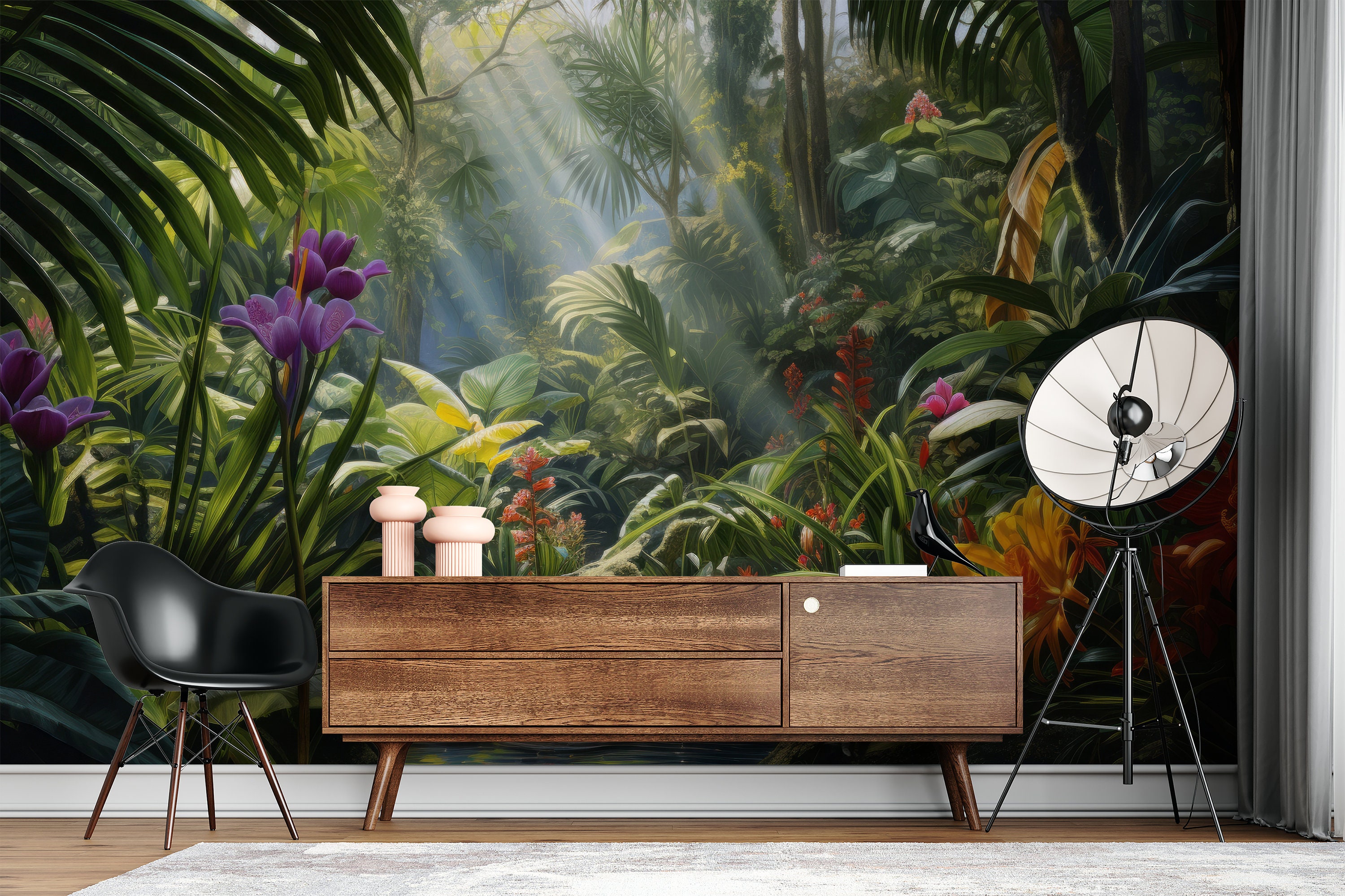 Tropical Rainforest Wallpaper Jungle Landscape Wall Mural Peel and ...