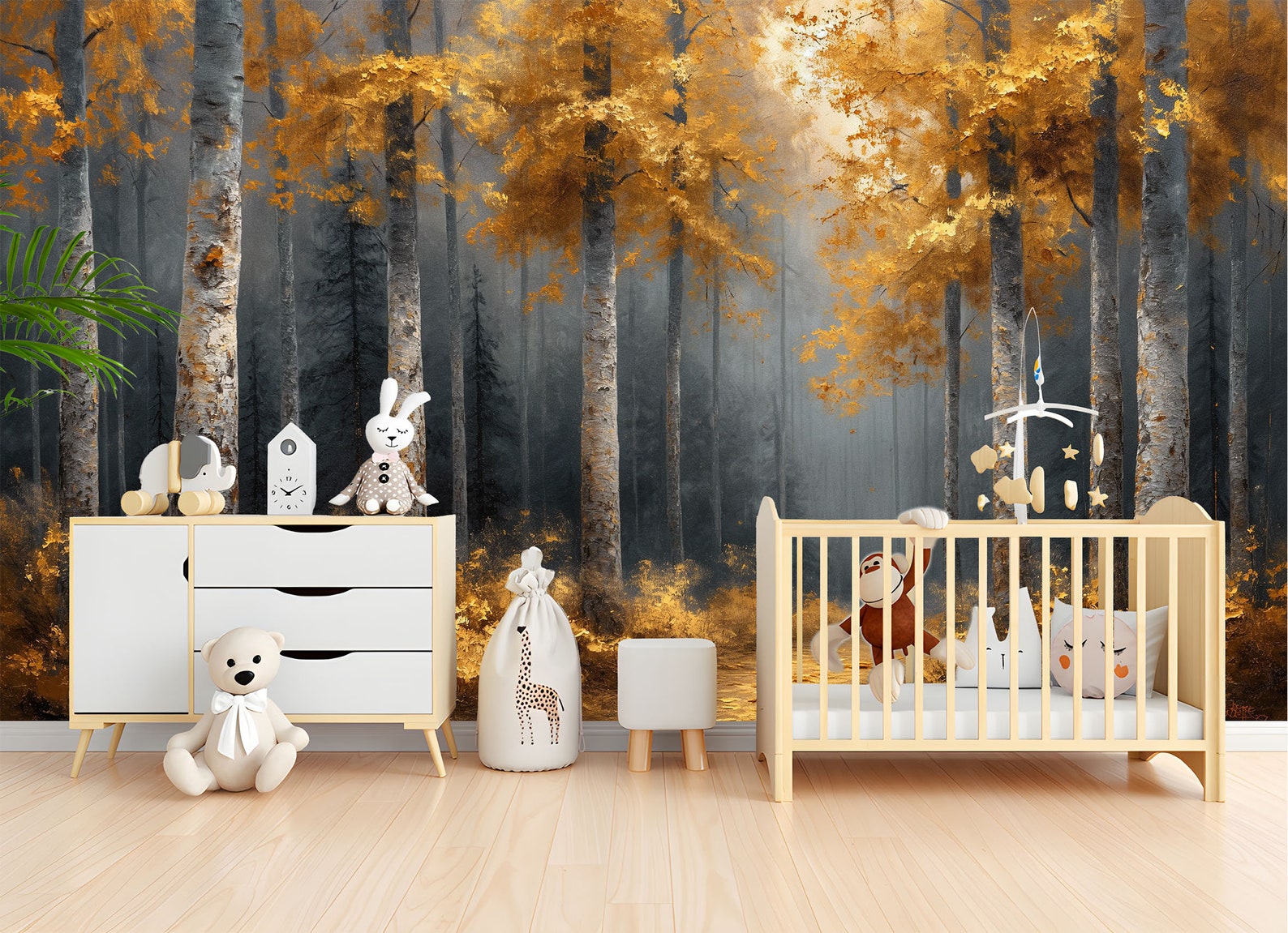 Woodland Watercolor Nursery Room Wallpaper, Self-adhesive Forest Wall ...