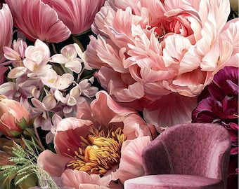 Carta da parati floreale romantica con peonie e anemoni – Carta da parati staccabile e attaccabile o preincollata, decorazione botanica adatta agli inquilini per la camera da letto