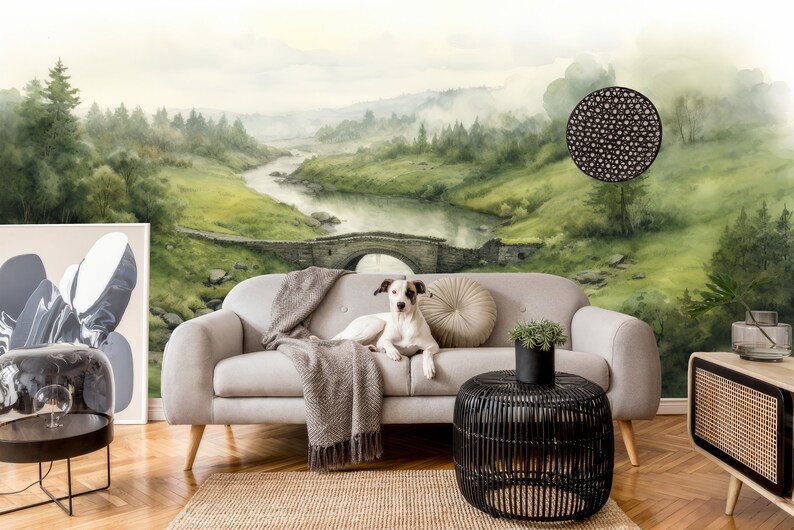 Scenic Forest Wall Mural, Vintage Landscape Wallpaper, Peel and Stick ...