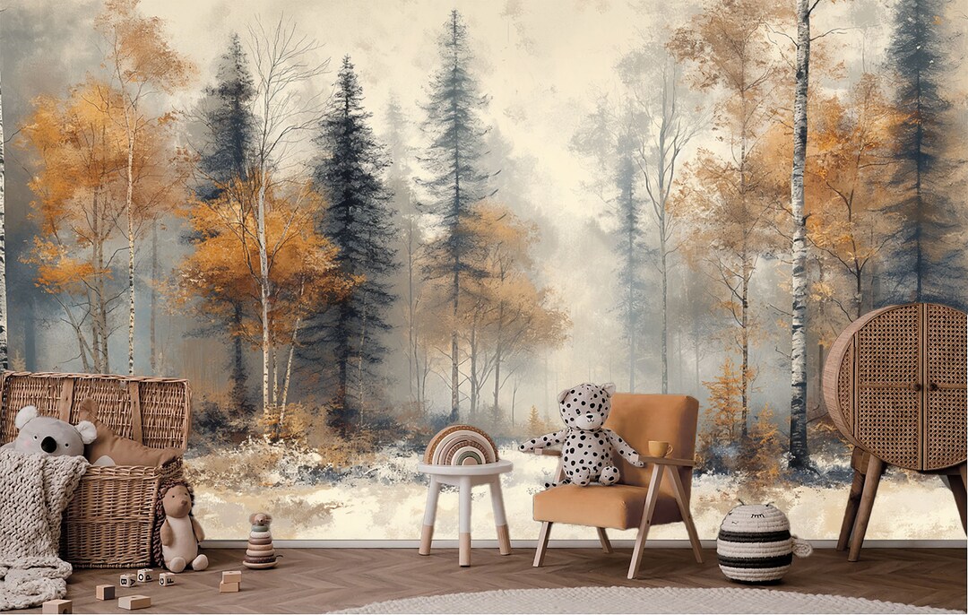Winter Forest Abstract Peel and Stick Wallpaper | Premium Nonwoven ...