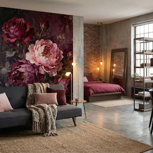 Romantic gothic home decor featuring large red roses on black background