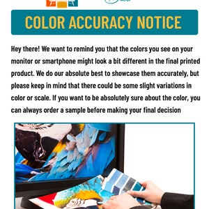 Puede incluir: Una pantalla de ordenador que muestra una imagen colorida de un loro. Una persona est&aacute; sosteniendo una tarjeta de muestra de color para comparar los colores de la pantalla con la imagen impresa.
