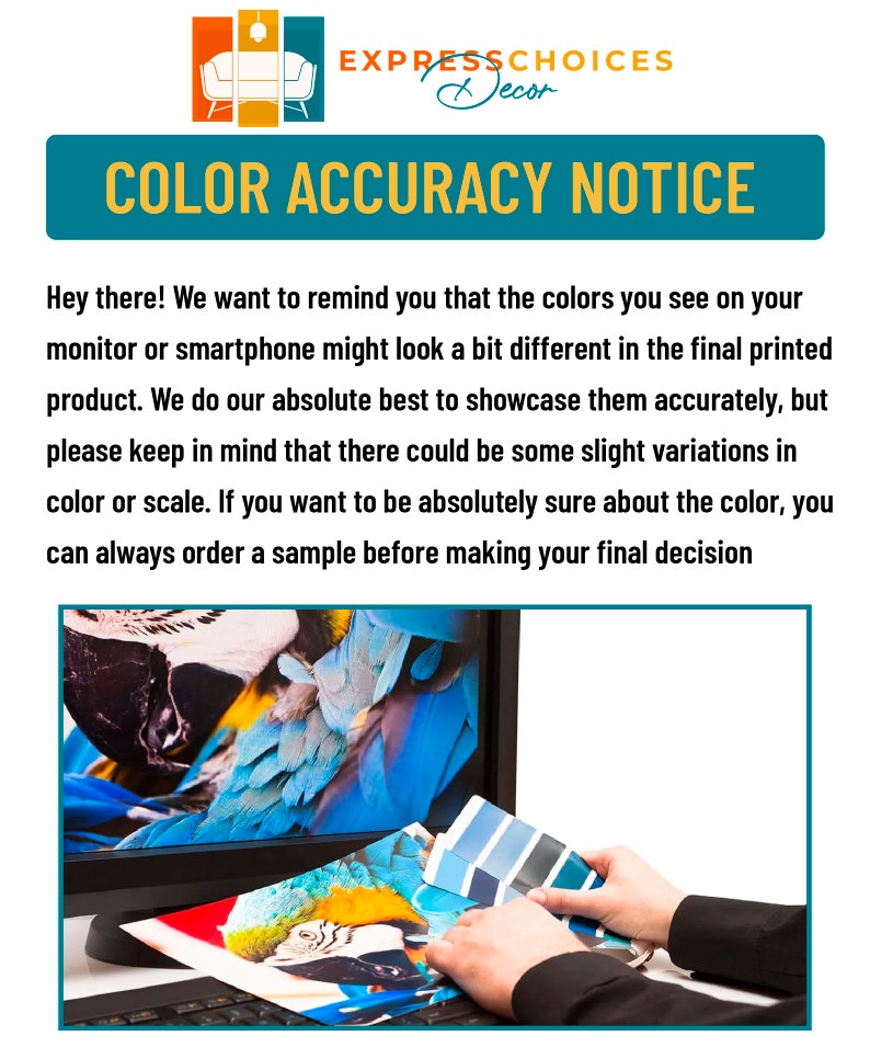 Puede incluir: Una pantalla de ordenador que muestra una imagen colorida de un loro. Una persona est&aacute; sosteniendo una tarjeta de muestra de color para comparar los colores de la pantalla con la imagen impresa.
