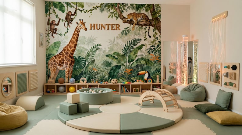 Watercolor Safari Animals Wallpaper Jungle Nursery Peel and Stick Wall ...