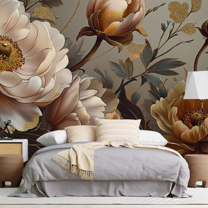 Dark Floral Wallpaper, Botanical Wallpaper, Luxury Accent Wallpaper, Removable Wallpaper, Peel and Stick Wallpaper