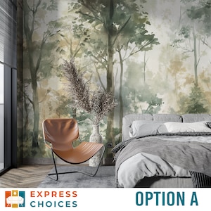 Kids Forest Wallpaper Watercolor Forest Landscape Wall Mural Nursery Jungle Trees Wallpaper Peel and stick