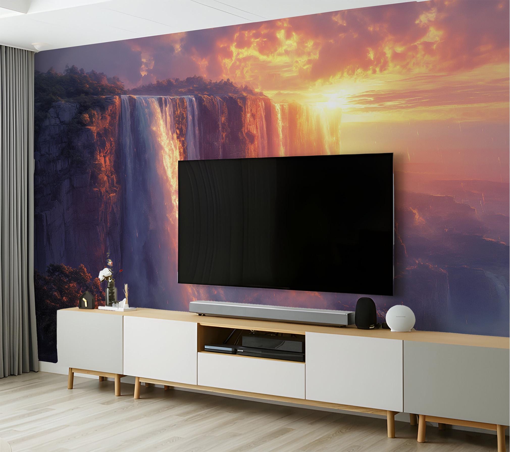 Waterfalls at Sunset Wallpaper - Peel and Stick Removable Wall Art ...