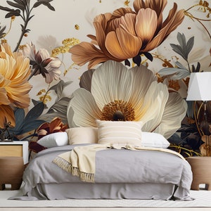 Papier peint fleurs de luxe, décoration murale fleurs florales aquarelles, décoration murale douces fleurs de pivoine chambre, salon, salle de bain