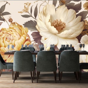 Gold Peony Wallpaper featuring Peel and Stick Watercolor Soft Floral and Peonies Blossom Wall Mura