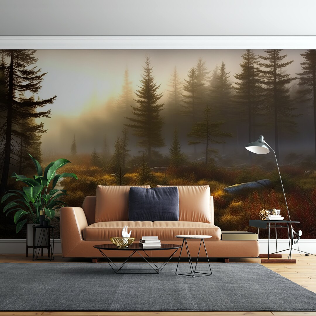 Misty Forest Fog Wall Mural Natureinspired Peel and Stick Etsy