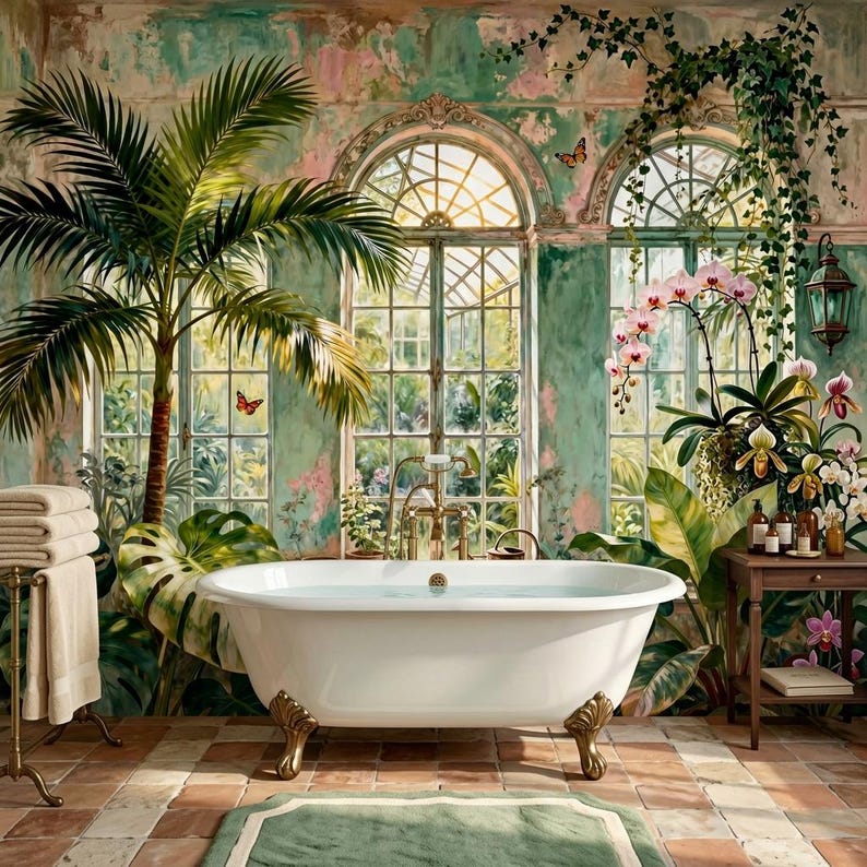 Vintage Botanical Conservatory Mural Peel and Stick, Moody Victorian ...
