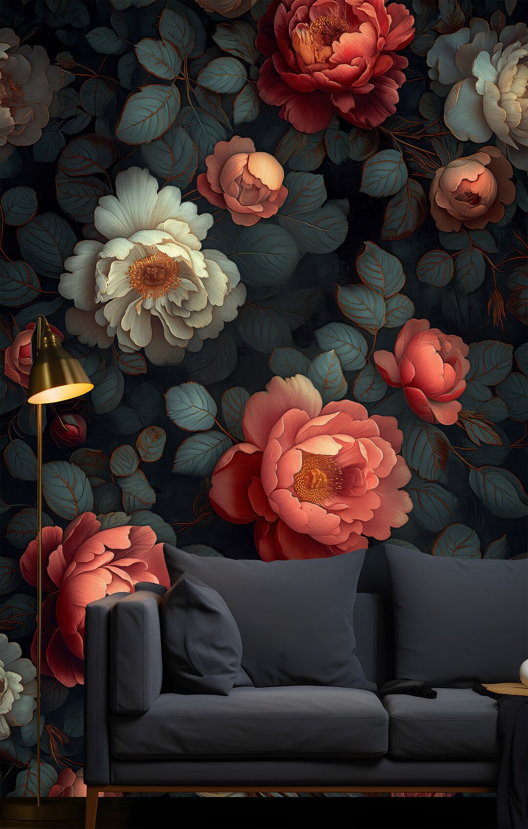 Dark Floral Peel and Stick Wallpaper Botanical Beauty Mural - Etsy